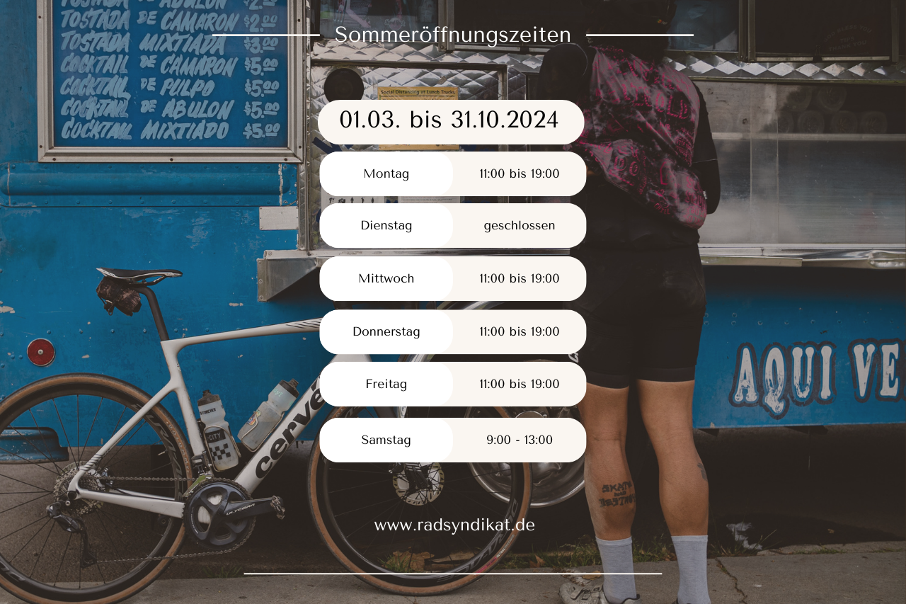 Sommeröffnungszeiten im RADsyndikat